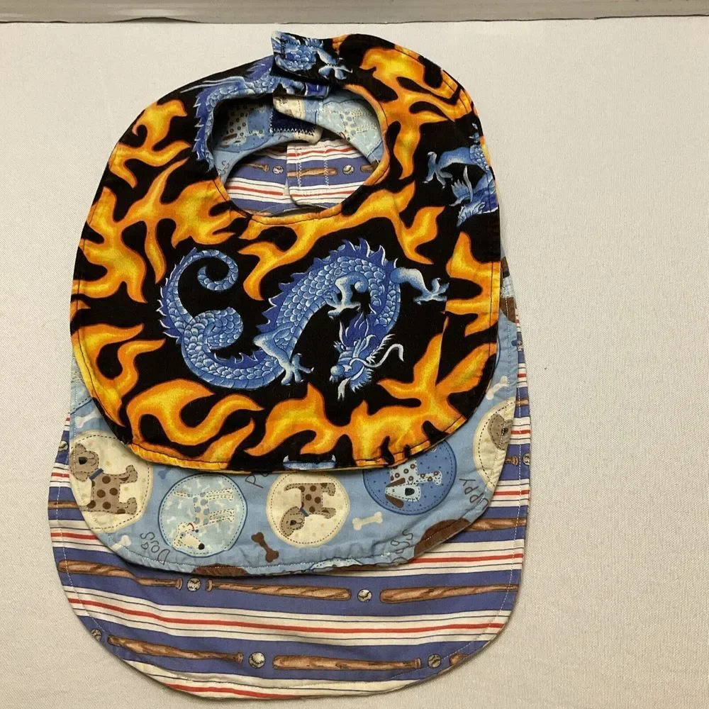 Baby Bibs 3‎ Handmade Drool Bibs Puppy Baseball Dragon Designs